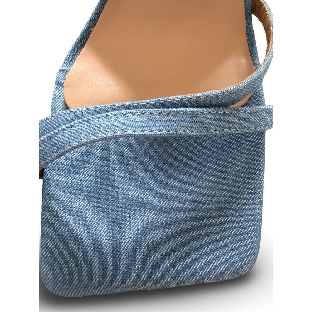 Light Blue Denim Strappy Square Toe Stiletto Heels Ankle Strap Sandals Sz 9 NEW - Picture 11 of 13